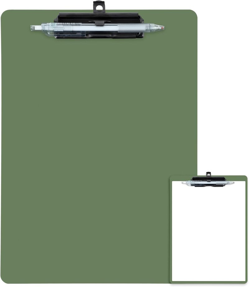 FRETONBA Clipboard with Pen Holder, Plastic Clipboard with Low Profile Metal Clip, Hanging Clip Boards Holds 8.5x11 Inch Papers, Standard A4 Letter Size Clip Boards for Offices & School, Green - Image 1